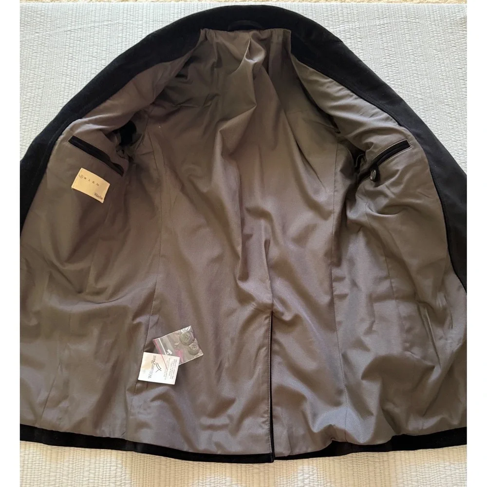William Rast Mens Black Velvet‎ Blazer Jacket Gold Logo Sleeve Two Button Size S